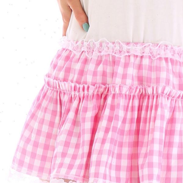 

men women a line mini skirt men sissy skirt elastic waistband short skirt with lace hem gingham roleplay, Black