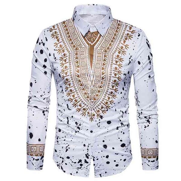 

3d print shirt men traditional african dashiki men shirt long sleeve slim fit casual mens dress shirts camisas masculinas 210714, White;black