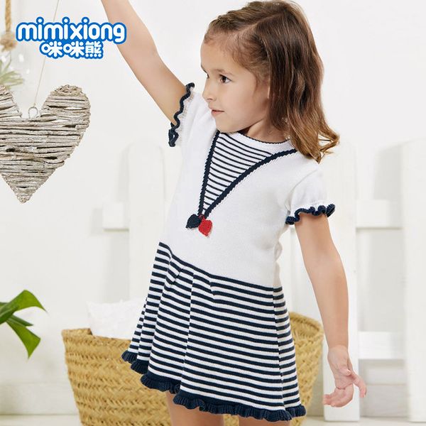 

factory wholesale baby knitted stripe short sleeve dress, Red;yellow
