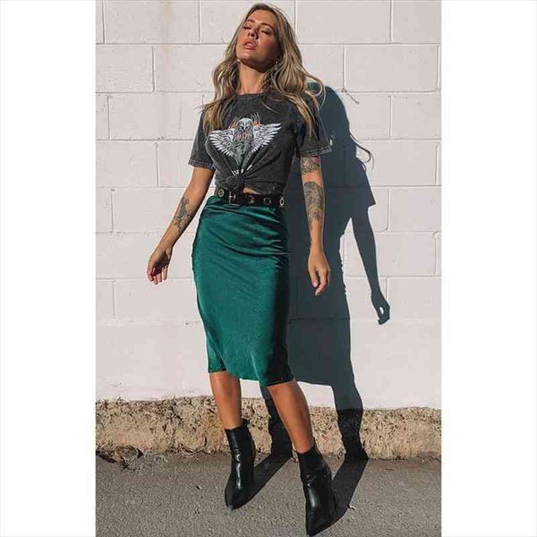 

women elegant skirt ladies glossy satin skirt fashion party office skirts solid high waist skirts emerald, Black