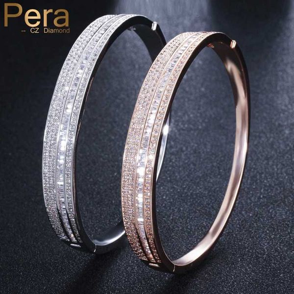 

pera big baguette square shape full sparkling aaa + cubic zirconia charm bangle for women jewelry accessories z001 q0720, Black