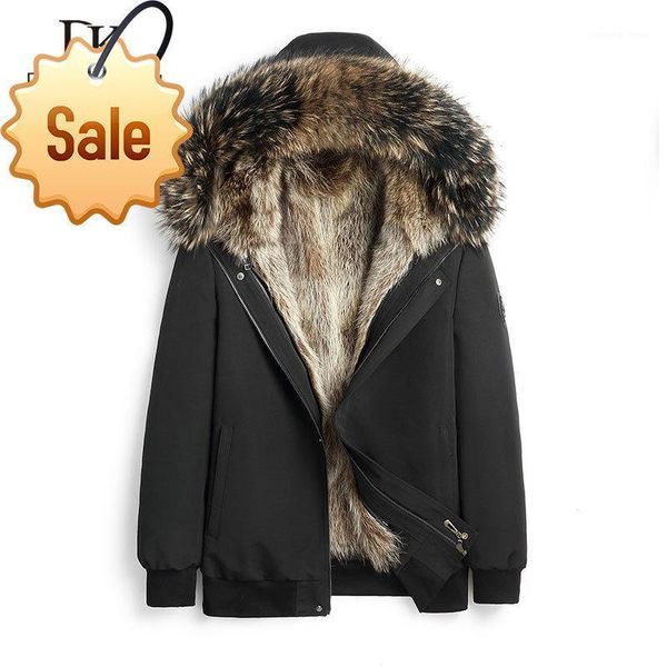 

men raccoon fur coat thick warm winter outerwear jacket 2202 men's leather & faux, Black