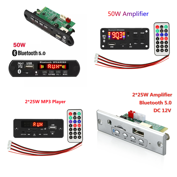 

& mp4 players 2*25w 50w mp3 player decoder board 5v-18v bluetooth 5.0 car fm radio module support tf usb aux 3.5 wma