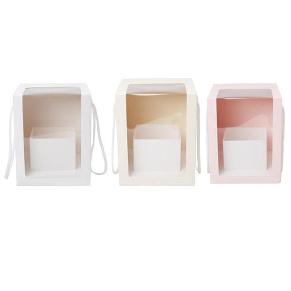 

gift wrap 3pcs flower clear window transparant square shape portable packing boxes