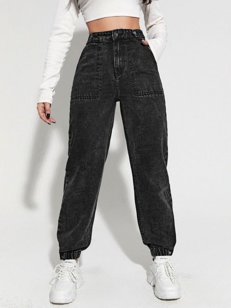 

high waist solid jogger jeans o11e#, Blue