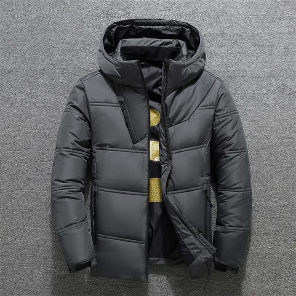 

2021 new novo inverno de qualidade marca men down jacket grosso quente cor slida capuz casacos moda casual para baixo jaquetas masculinas 4, Black