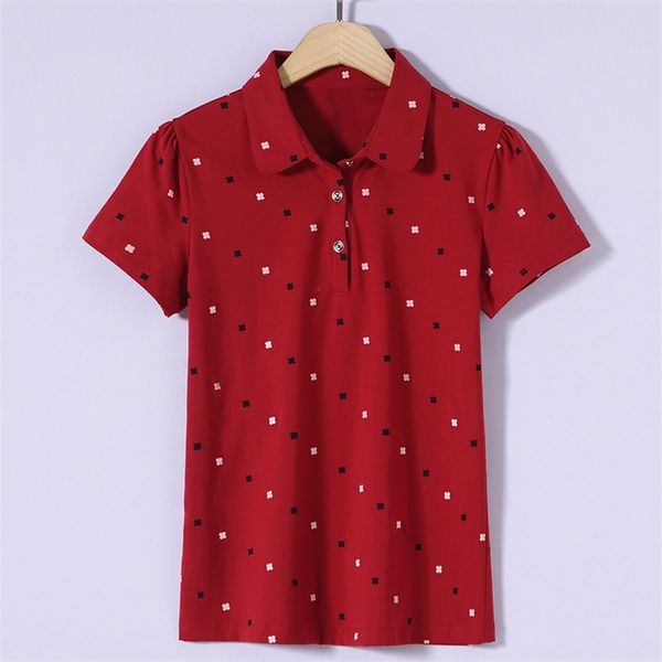 

2019 new short-sleeved t-shirt female lapel print wild polo shirt casual lapel ladies shirt black 210306, White