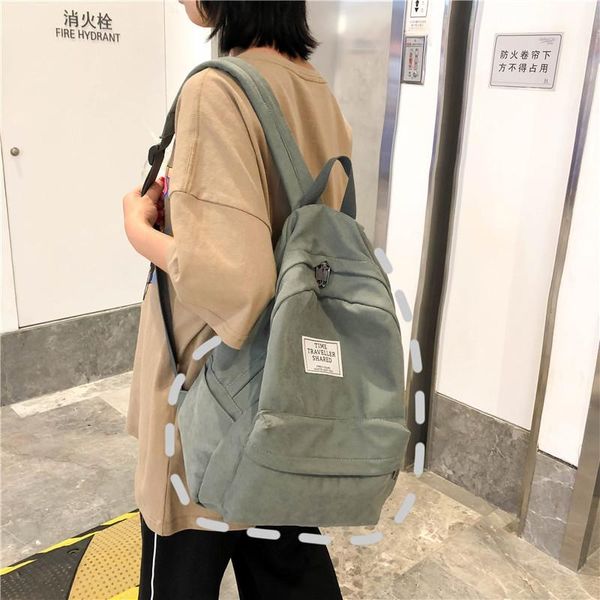 

backpack college style labeling sweet girl student simple boy school bag wild solid color large capacity
