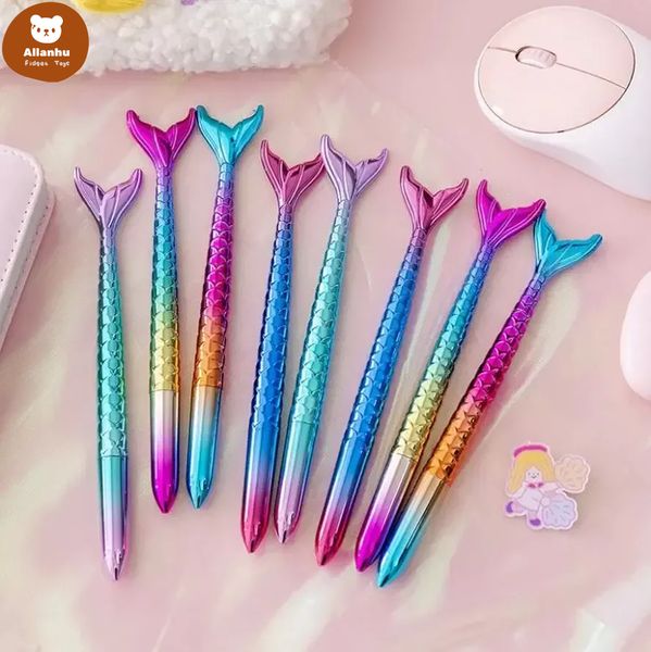 

creative stationery cartoon mermaid shape favors ballpoint pen uv plating gradient colorful beautiful fish tail gift pens office supplies wj