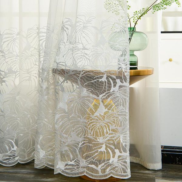 

nordic simple white embroidery tulle curtain lace voile for for living room bedroom custom modern light-transmitting yarn#4