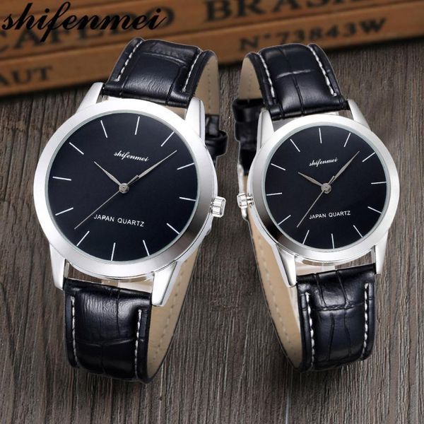 

wristwatches shifenmei lovers watch couples watches fashion women wristwatch men leather sports quartz relogio masculino montre femme, Slivery;brown