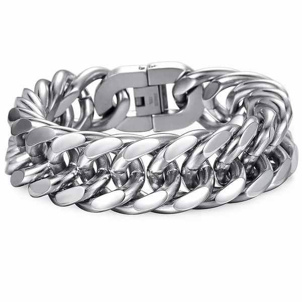 

davieslee 18/22mm heavy men's bracelet curb cuban link silver color 316l stainless steel wristband male jewelry dlhb287 f1201, Black