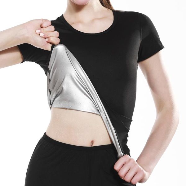 

women's shapers sauna suit women body shaper weight loss shirt waist trainer corset silver coating slimming workout sweat fitness shap, Black;white
