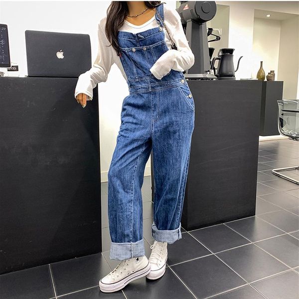 

women's jumpsuits & rompers women 2021 loose solid ankle-length streetwear harajuku woman denim jumpsuit pocket casual spring autumn je, Black;white