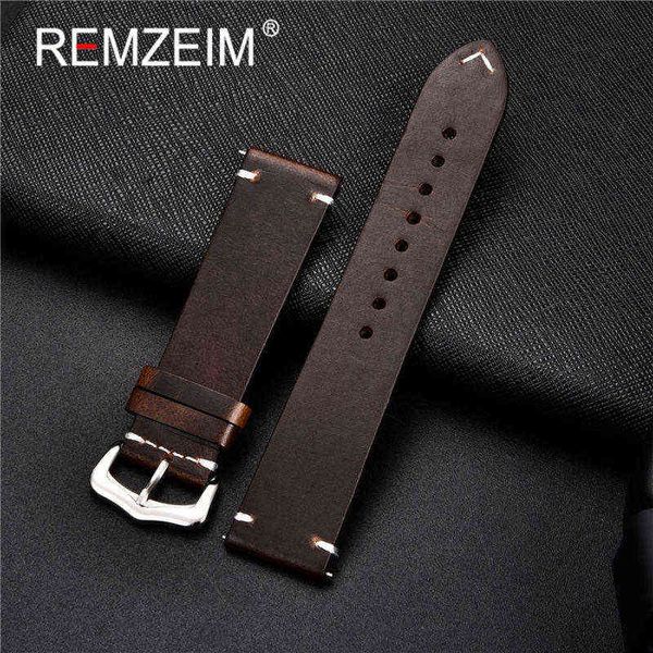 

handmade oil wax leather watchband 18mm 20mm 22mm 24mm blue red brown replacement bracelet strap band watch accessories h1123, Black;brown