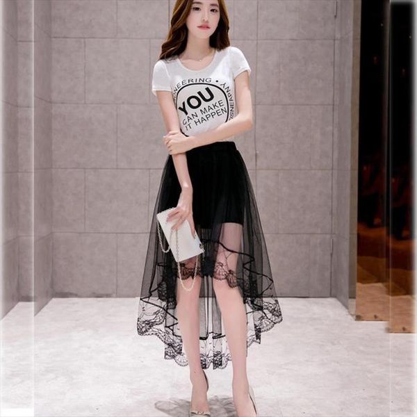 

black amp white women skirt lace tulle fashion asymmetrical jupe summer maxi