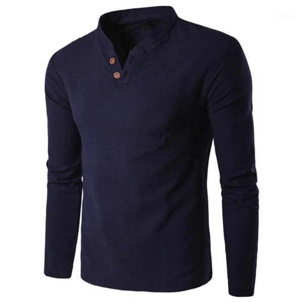 

men's casual shirts men chinese style v-neck long sleeve stand collar cotton linen 2021 fashion shirt, White;black