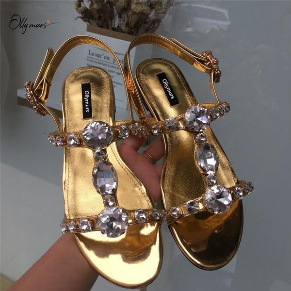 

sandals ollymurs fashion genuine leather women summer open toe crystal buckle strap flat casual beach shoes woman, Black