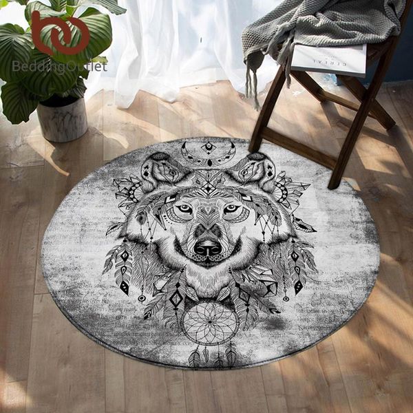

carpets beddingoutlet wolf round carpet dreamcatcher watercolor floor matÂ native tribal animal area rugs for bedroom 150cm drop