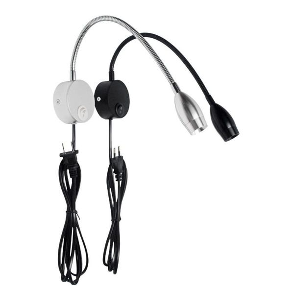 

wall table lamp 3w bedroom light on/off switch black silver flexible gooseneck style home bedside reading lamp with plug