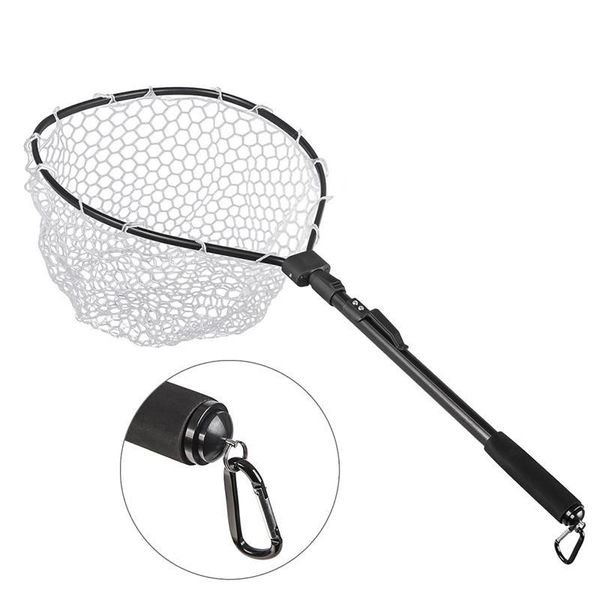 

fishing accessories leo aluminium alloy foldable brail soft rubber landing net eva handle mesh magnetic clip lanyard nets