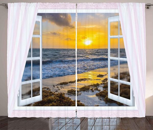 

curtain & drapes coastal curtains open window view of the sky with clouds rising sun seascape grass morning scenery living room