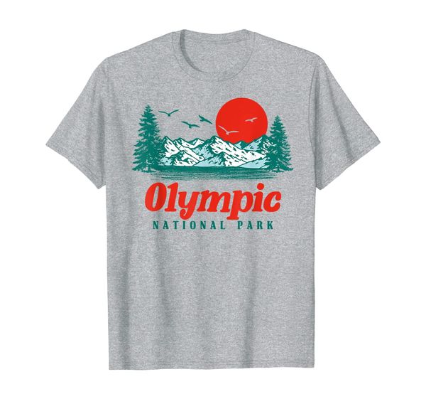 

retro olympic national park mountain trees sun graphic t-shirt, White;black