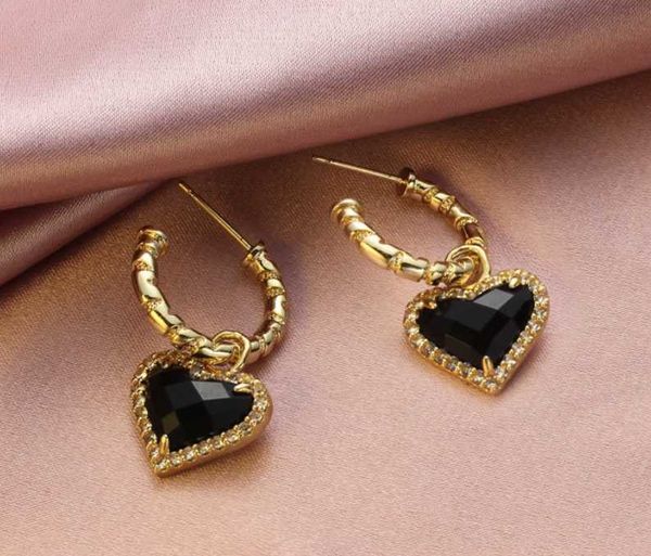 

hoop & huggie black heart-shaped earrings female c-shaped, Golden;silver