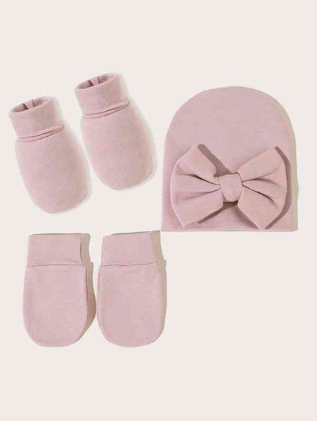 

baby bow decor beanie & gloves & socks she, Yellow