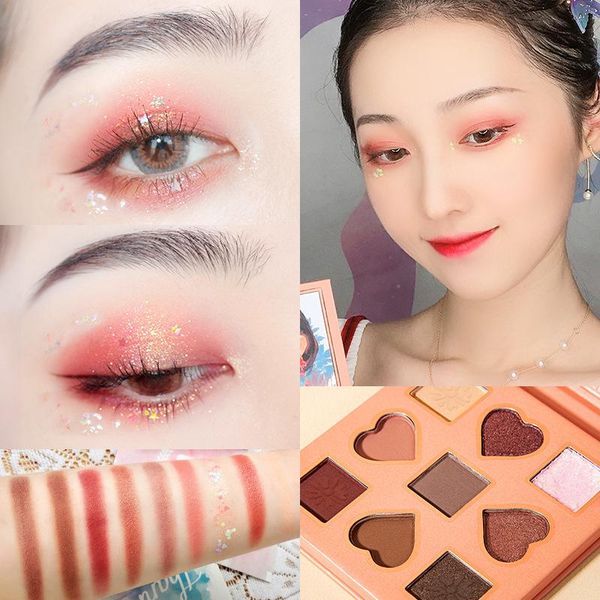 

eye shadow 9 color matte pearlescent eyeshadow palette glitter easy to wear waterproof girls cosmetic talm2