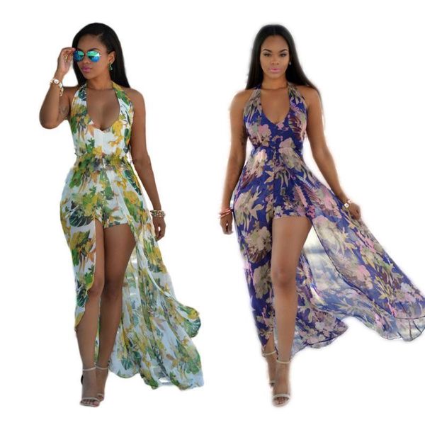 

women's swimwear 2021 summer dress fashion v-neck big backless self-cultivation holiday style floral beach long skirt, White;black