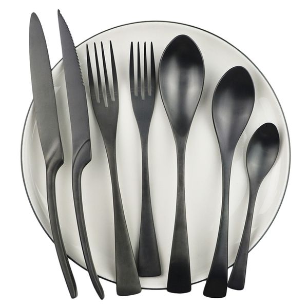 Preto de Alta Qualidade Chatware Restaurante Dinnerware Faca Forquilha Colher 18/10 Conjunto de Utensílios de Cozinha De Cozinha De Aço Inoxidável 201019