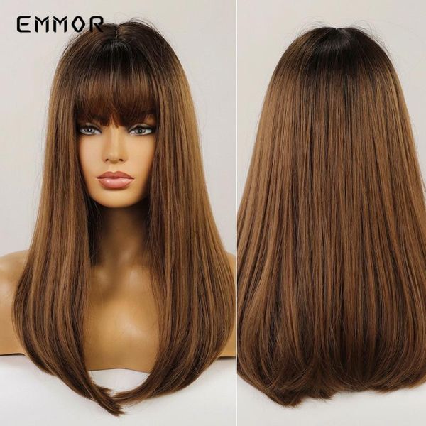 

synthetic wigs emmor brown blonde wig with bangs lolita bobo hair cosplay natural heat resistant for women daily, Black