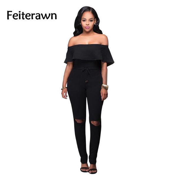 

women's jumpsuits & rompers feiterawn 2021 summer women fashion black skinny ruffles neck solid club jumpsuit mn8031, Black;white
