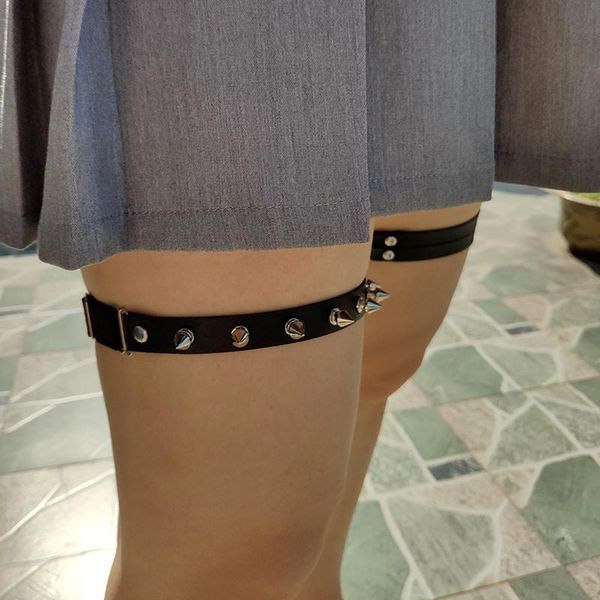 

anklets women elastic leather leg ring garter belt punk heart rivet thigh goth harajuku harness 100% handmade 602, Red;blue