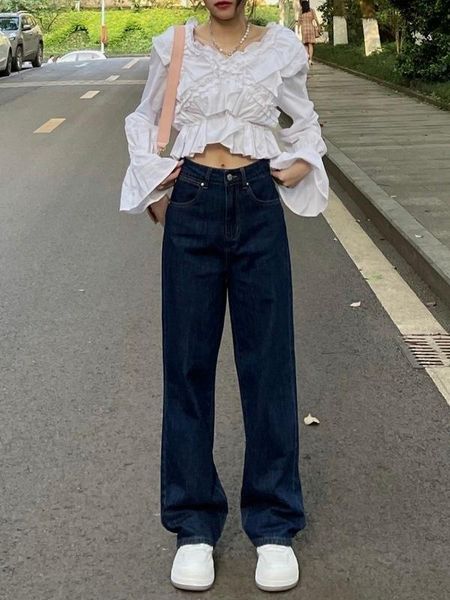 

women's pants & capris non-real s autumn and winter antique dark blue jeans hong kong style, Black;white