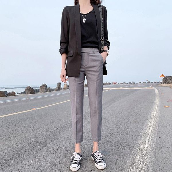 

women 2021 spring summer fashion high waist loose trousers female casual solid color pants ladies new straight trousers m549, Black;white