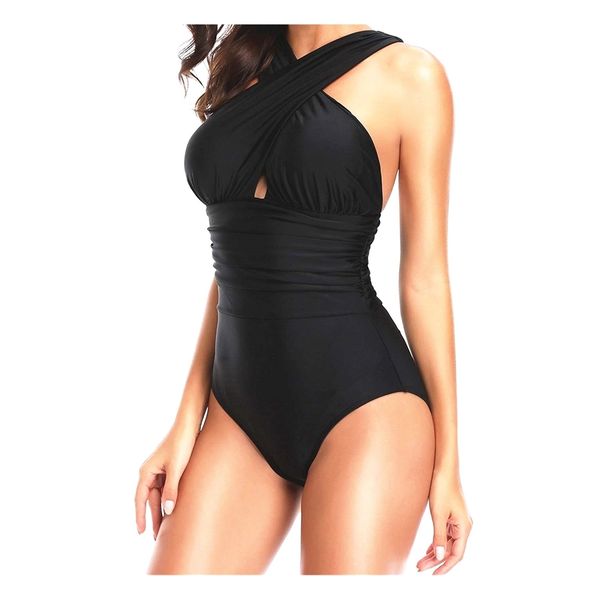 

new cross halter women swimwear one piece swimsuit black red solid women conjoined bathing suits, White;black