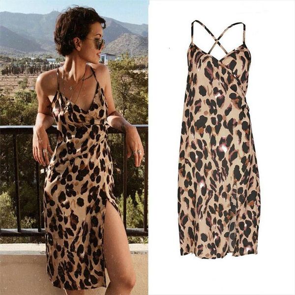 

leopard print v neck women dresses slip dinner summer beach, Black;gray