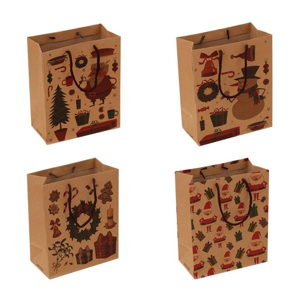 

gift wrap 4pcs christmas kraft paper bags portable cartoon hand bag storage pouch for garment (small size) (random pattern)