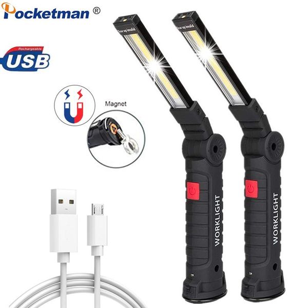 

flashlights torches magnetic led work light waterproof usb rechargeable cob torch 5 modes lamp with handy repair