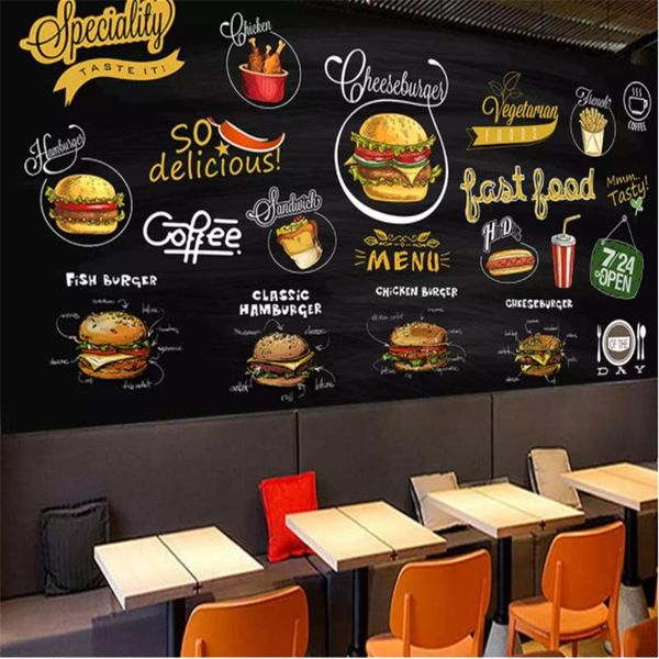 

wallpapers custom mural wallpaper 3d hand-painted blackboard western restaurant pizza hamburger fast food shop background wall paper