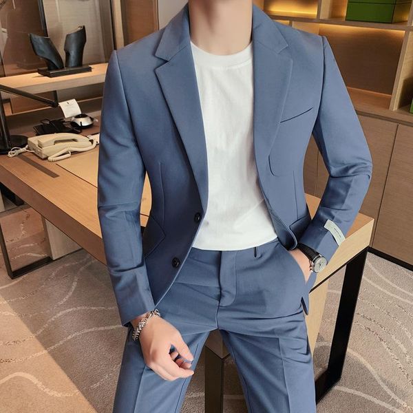 

men's suits & blazers spring suit 2-piece slim youth blue dress, White;black