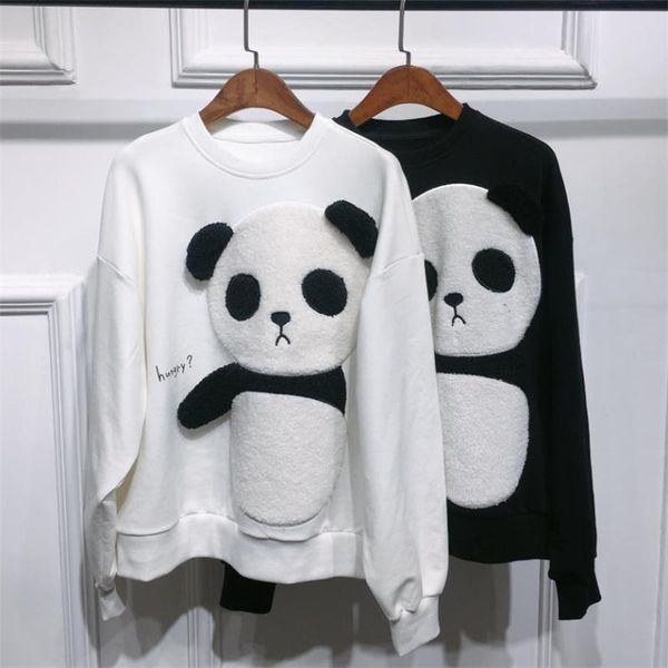 

women's hoodies & sweatshirts 2021 spring autumn cute furry panda cartoon sweatshirt women long sleeve round neck loose casual pullover, Black