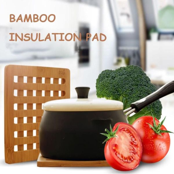 

mats & pads 3pcs square bamboo heat insulation pad pot mat grid anti-scalding dining table dish place