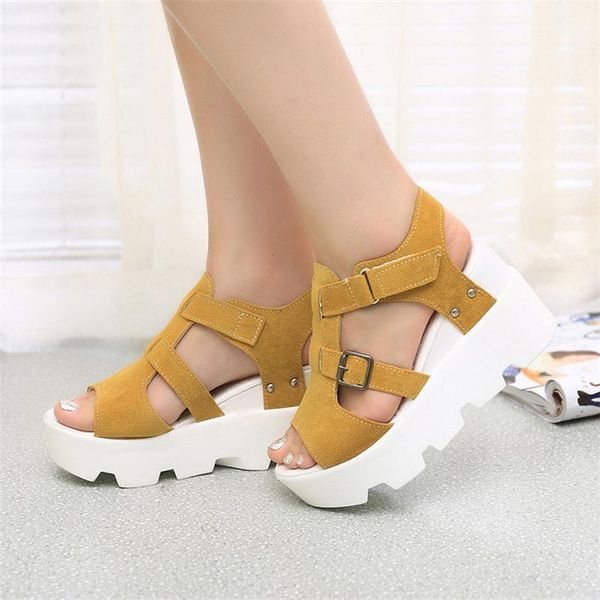 

dress shoes wedge sandals thick sole platform pu leather highheels ladies women summer fashion sandal, Black