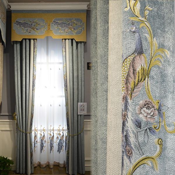 

curtain & drapes american chinese modern simple shading thickened chenille living room bedroom peacock for livingroom