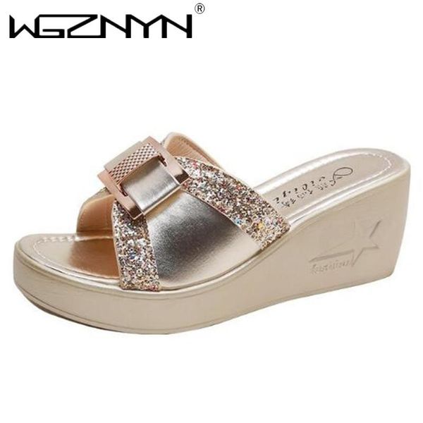 

slippers women summer ladies glitter pu wedges shoes female casual slingbacks sandals comfortable platform woman, Black