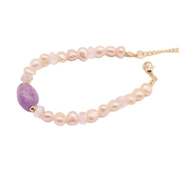 

10 pcs gold plated irregular shape amethyst stone connect pearl link chain bracelet ethnic style jewelr, Black