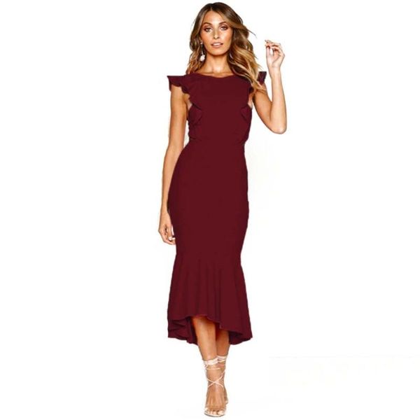 Abiti casual Abito a sirena a metà polpaccio Estate manica corta Sexy Backless drappeggiato Slim Elegante aderente che dimagrisce Black Women Solid Vestidos